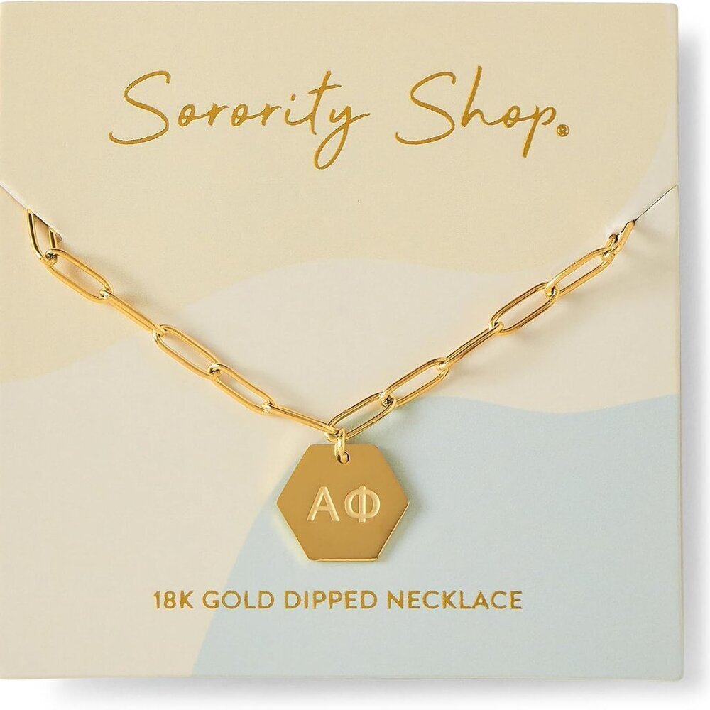 Sorority Necklace Gold Plated Paperclip Greek Letters for Women 18 Inches - Picture 2 of 9